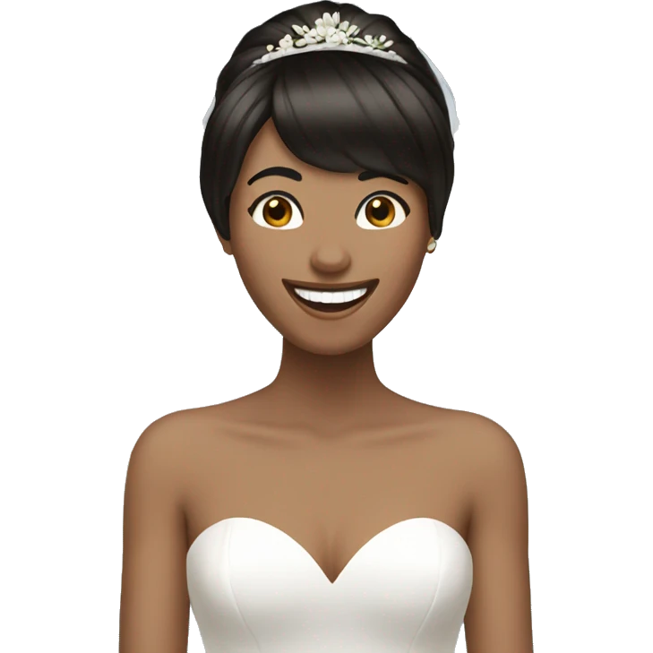 bride with dark brown short straight hair and bangs laughing emoji