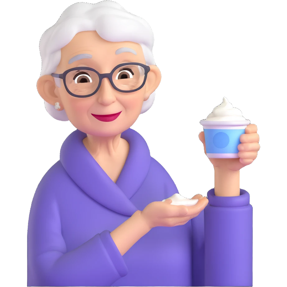 elderly woman offering yogurt emoji