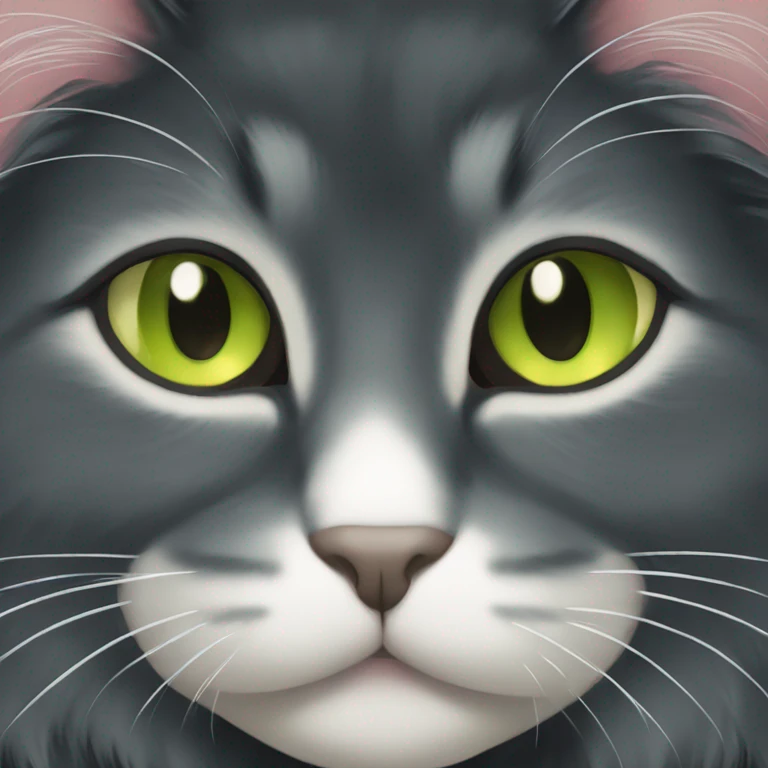 Black long haired cat with light green eyes emoji