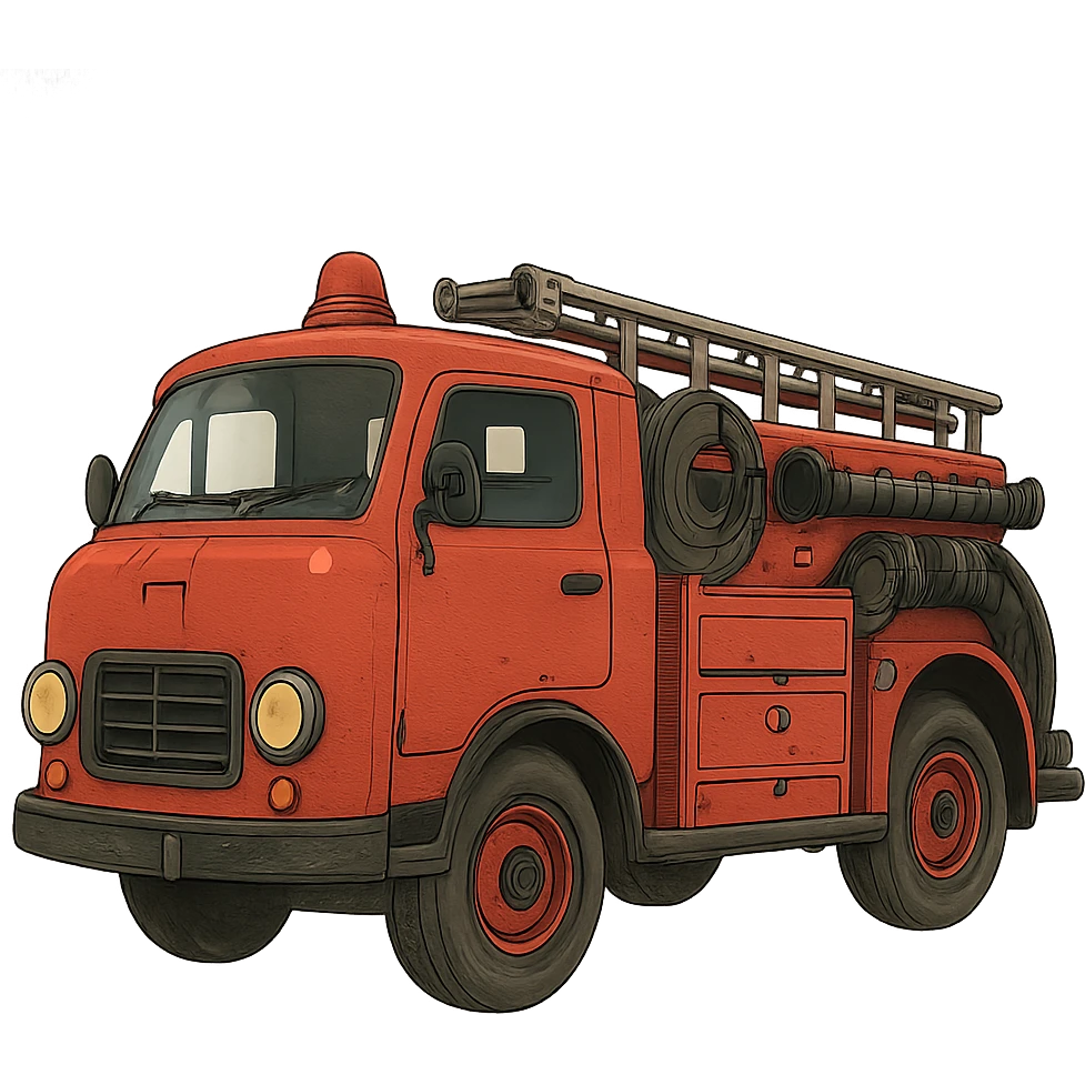red and black fire truck in ghibli style emoji