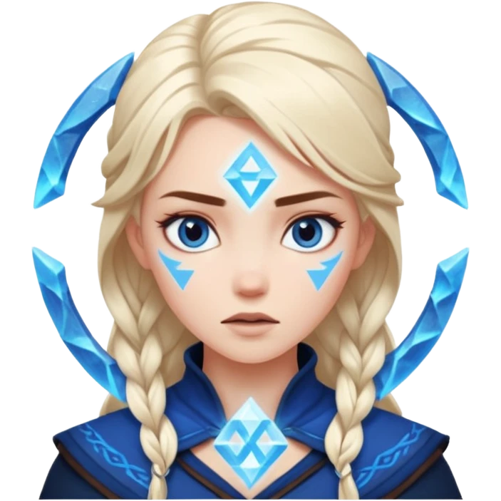 Woman frozen mid-spell, glowing runes around her body, charged silence emoji