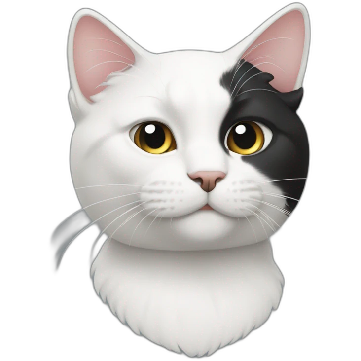 two cats, one white, white, black one black, black, white emoji