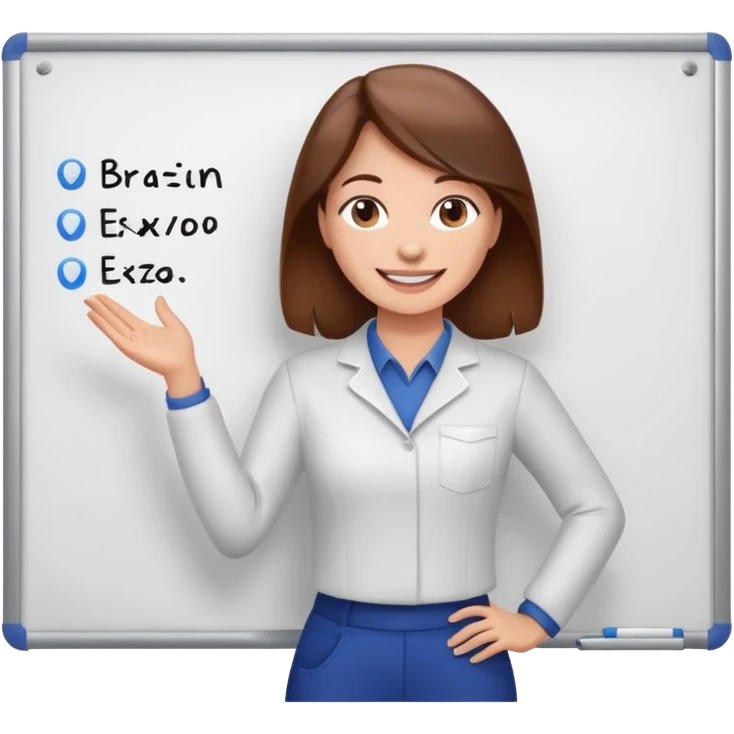 Happy instructor female brown hair whit board emoji