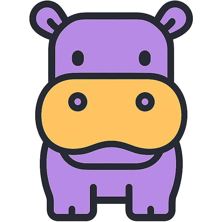 hippo, lineal color icon with black outlines, simple and modern emoji