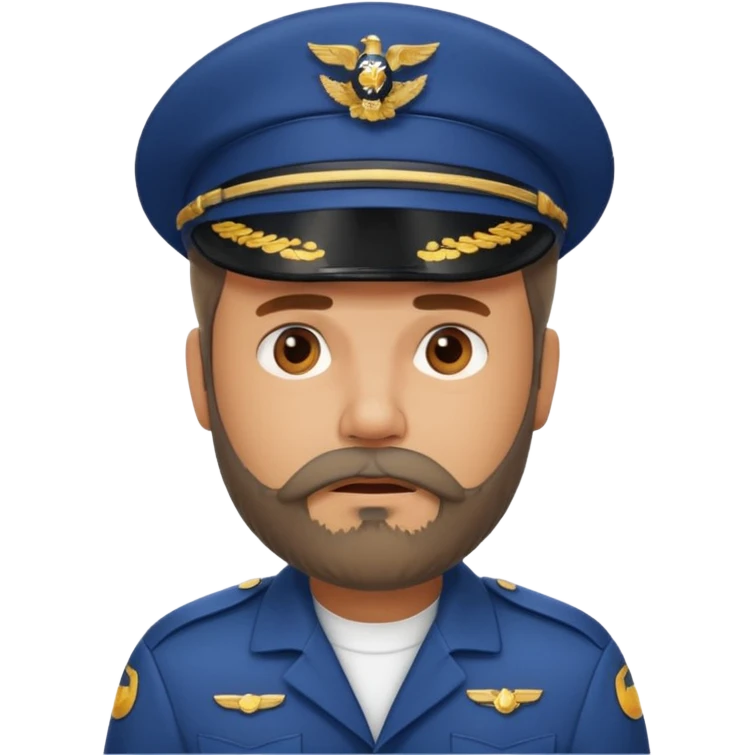 Middle-age, beard, wearing pilot uniform include hat, irritate attitude emoji