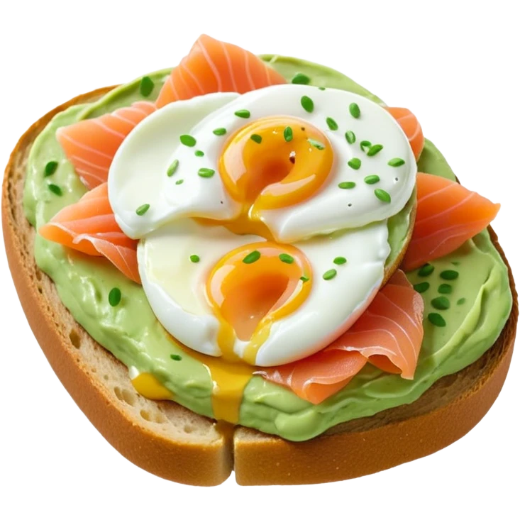 avocado toast with salmon and pachot eggs, under green cream  emoji