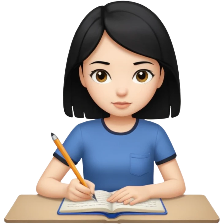 girl with black hair in short sleeves writing a journal emoji
