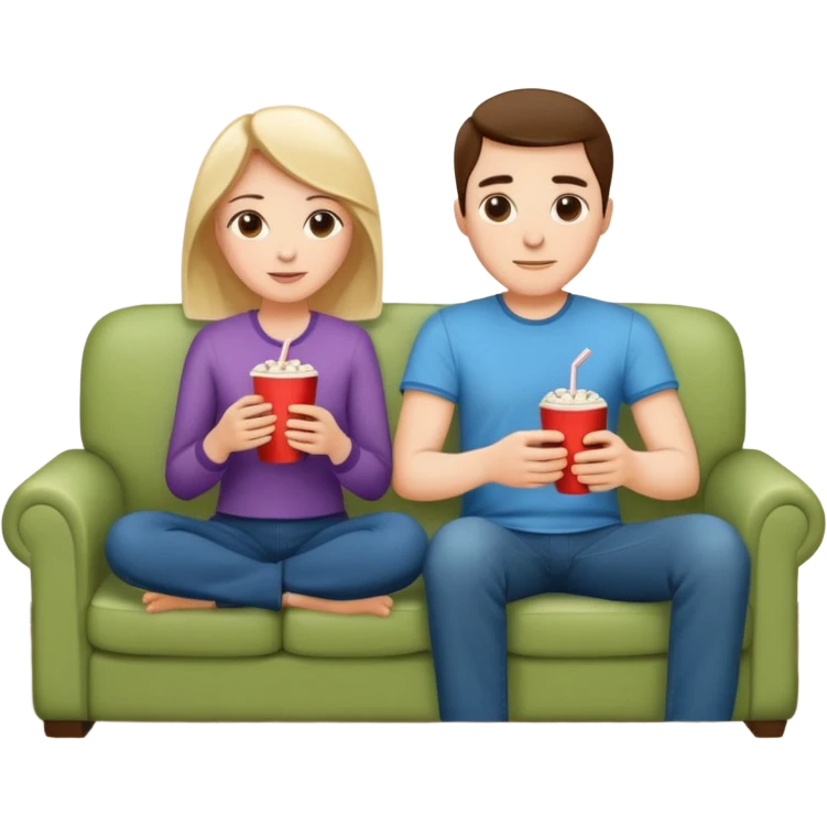 A couple sitting on a sofa in a room enjoying a movie emoji
