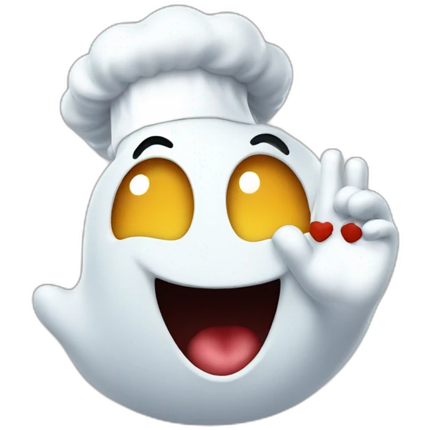 happy ghost wearing chef hat and blowing kiss emoji