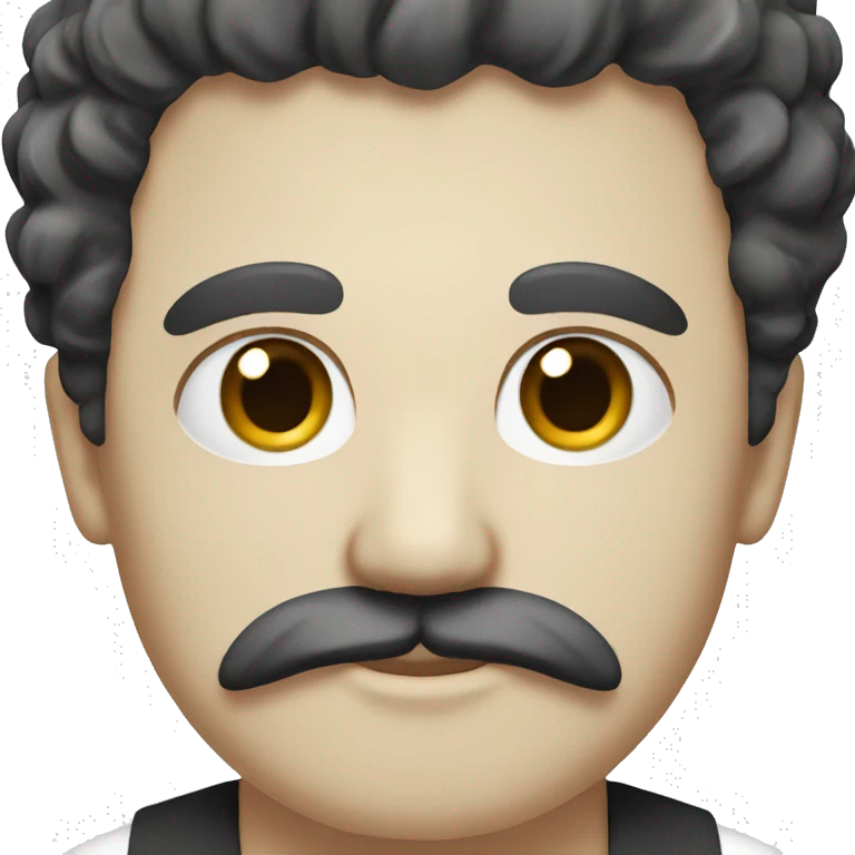 A white persian man with an oval face and black curly hair and a Mustache  emoji
