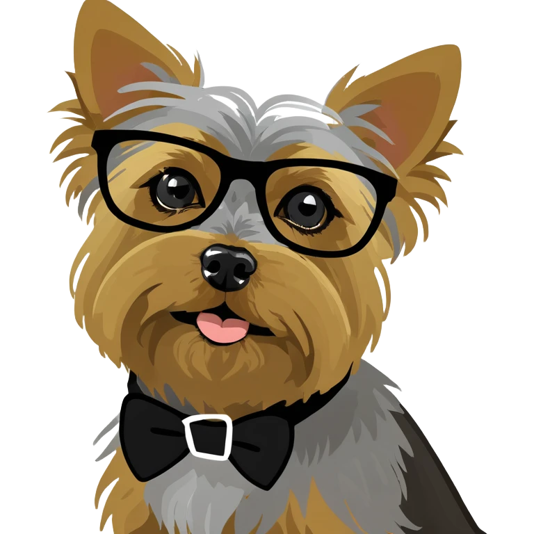 Yorkshire Terrier with black glasses in the car emoji