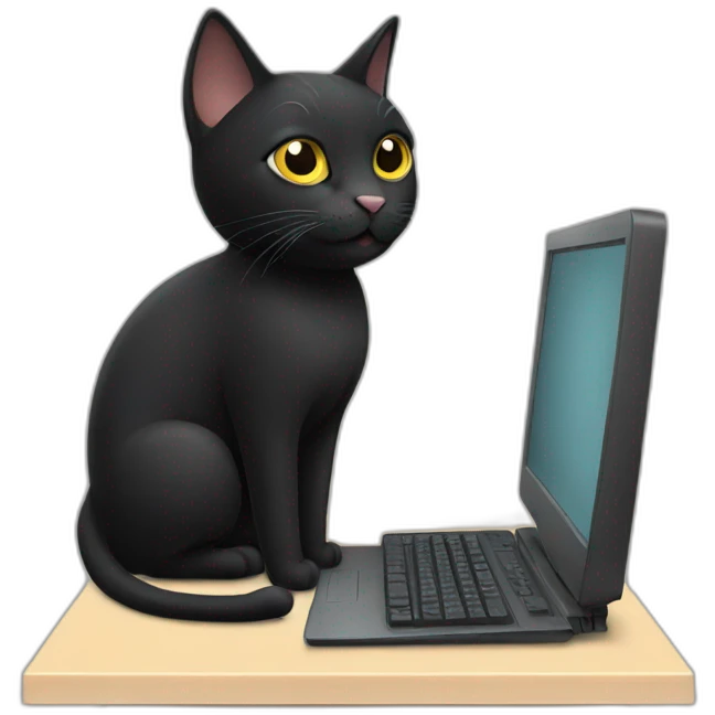 black cat using computer emoji