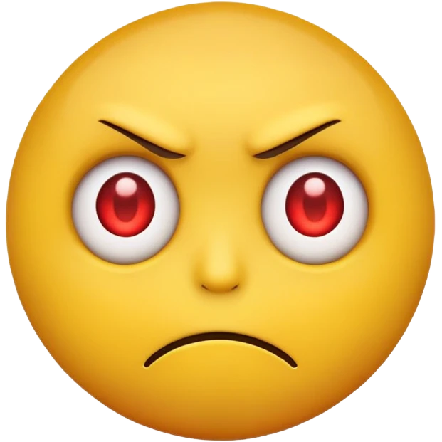 YELLOW EMOJI GUY WITH RED EYES AND AN SCARY STARE emoji
