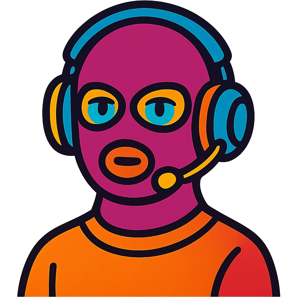 person with a ski mask and gaming headset, vibrant colors emoji