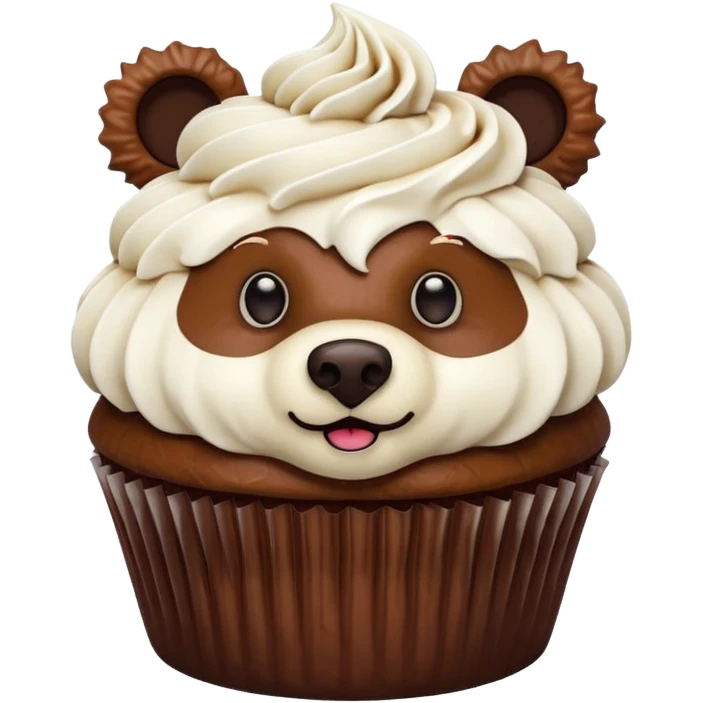 cupcake with frosting decorated to look like a bear face emoji