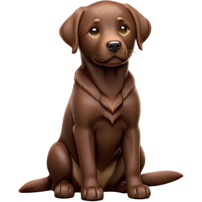cinematic-[Labrador retriever]-realistic-full-body-sitting-emoji,-tail-resting-loosely-beside-its-paws,-head-tilted-dramatically, -sleek-[chocolate]-fur,-simplified-yet-realistic-focused-features,-highly-detailed,-glowing-with-an-almost-sarcastic-glow emoji