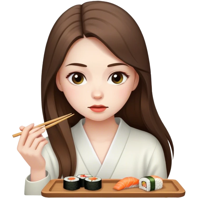 pale brunette girl with long looking down eating sushi emoji