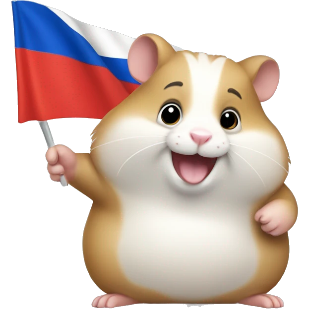 Fat hamster waiving small Russian flag in its hand emoji