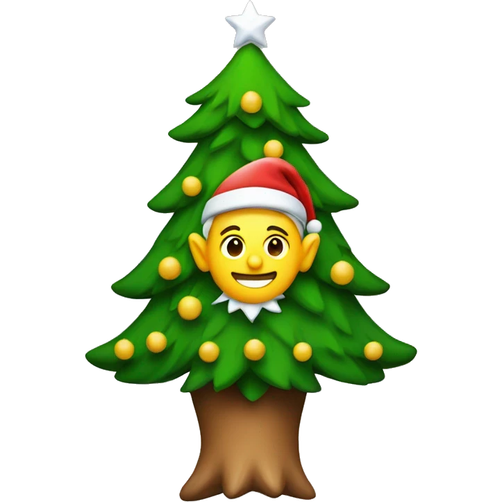 A Christmas tree with an elf on top of it emoji