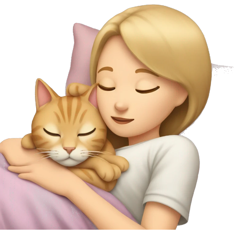 Beige cat sleeping with girl emoji