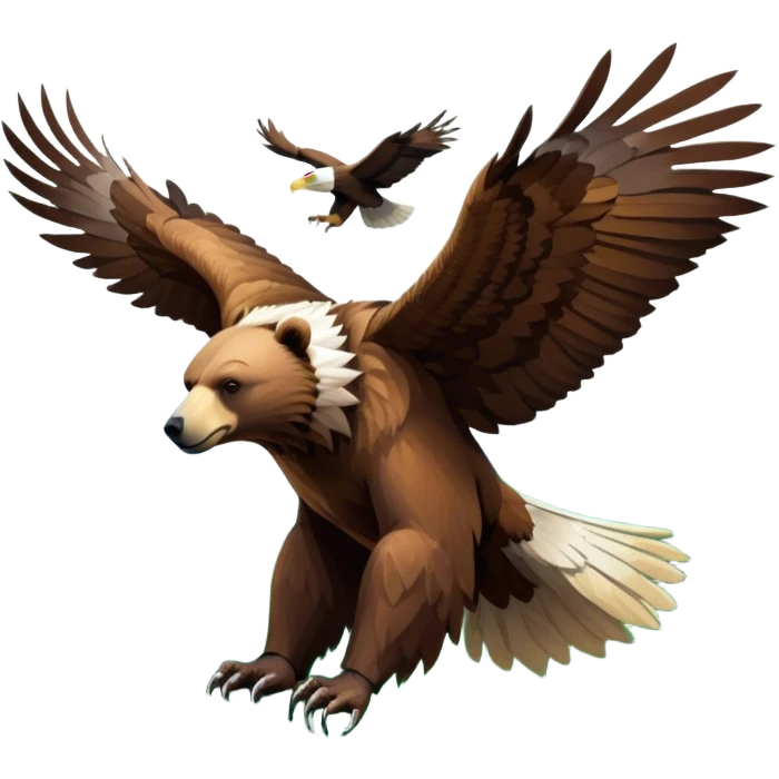 Collage of wild animals: a majestic bear in a lush green forest, a soaring eagle in the sky. A vibrant and detailed nature scene, capturing the beauty of wildlife. Transparent background. emoji