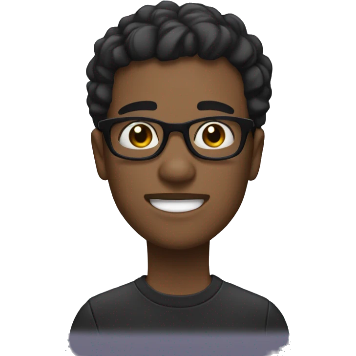 dark, black glasses, short hair, eyebrow parting, stars around, dizzy emoji