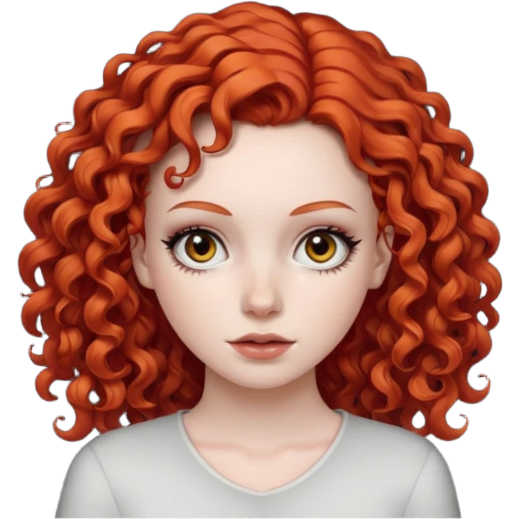 White girl with red curly hair and black eyes emoji