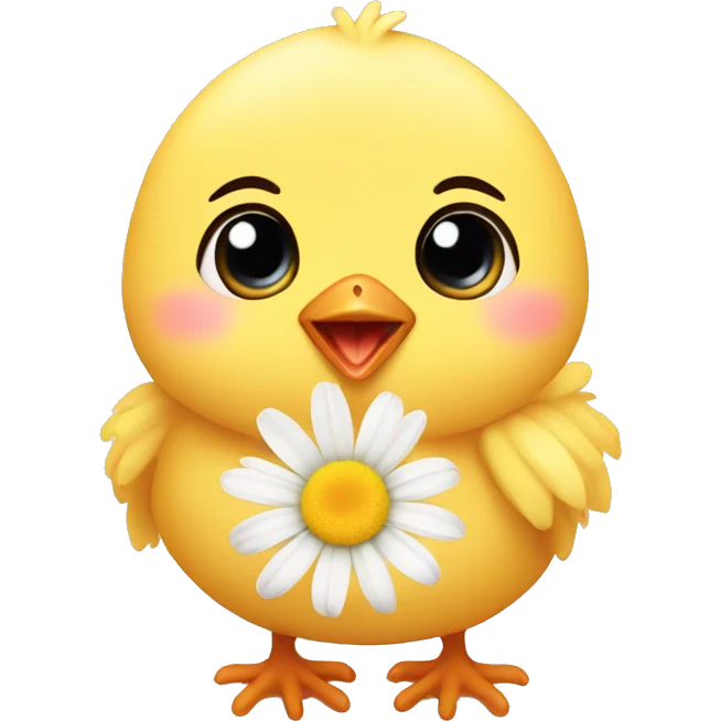 Baby chick holding a daisy emoji