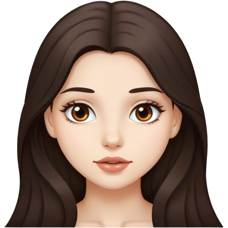 pretty girl, long hair, brown eyes, natural lips, white skin, dark brown hair emoji