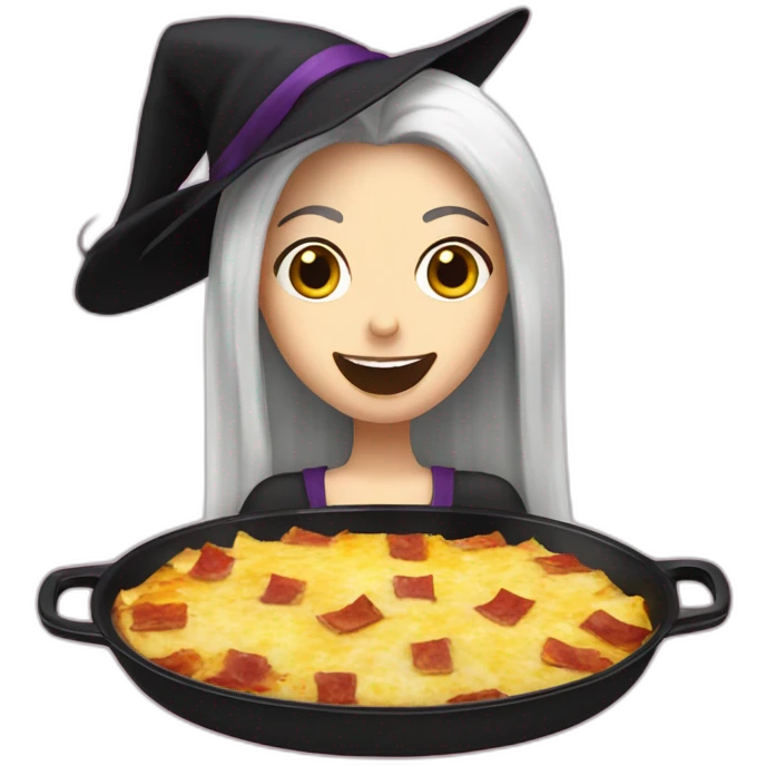 ilona black haired witch eat tartiflette emoji
