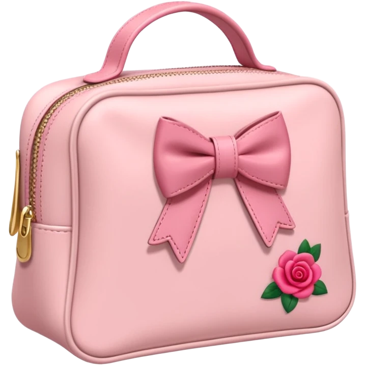 Uma necesserie branca com laços rosas emoji