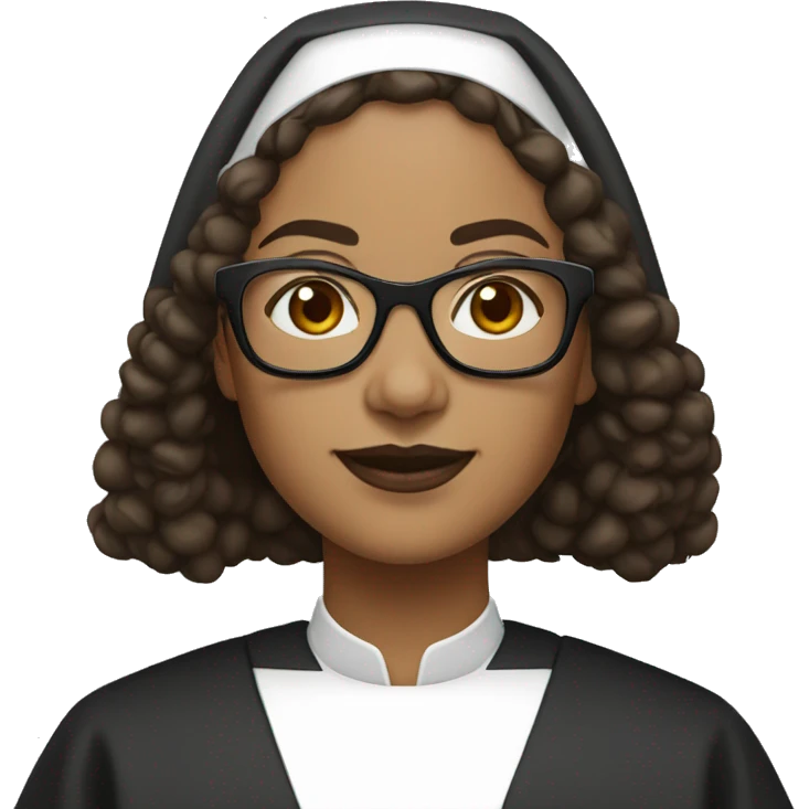 Female nun with medium skin tone and curly hair wearing spike Lee glasses emoji