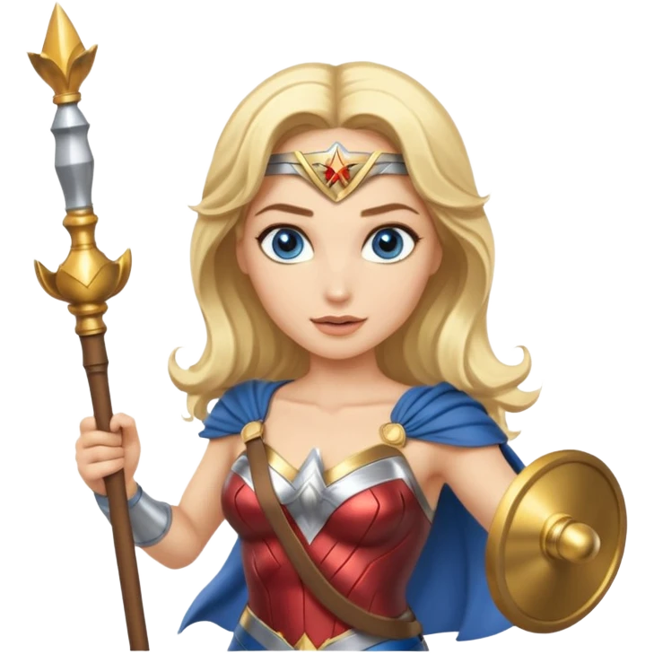 Blonde blue eyes Wonder Woman holding bell and baton emoji