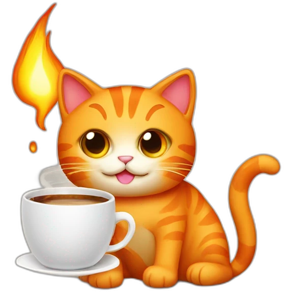 orange cat with fire and a cup of coffe emoji