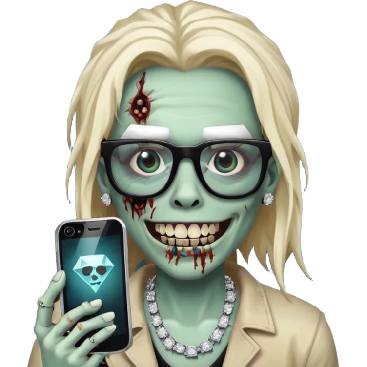 zumbi do iPhone com grillz de diamante, com nudread preto e óculos quadrado emoji