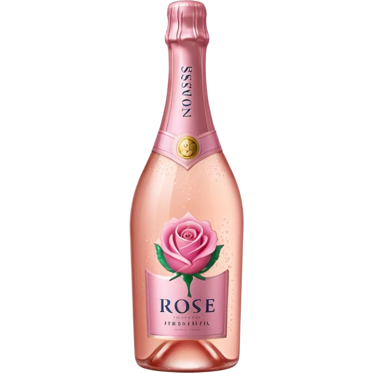 bottle of sparkling rosé with a rose logo on the label, angled to the left, no glass emoji