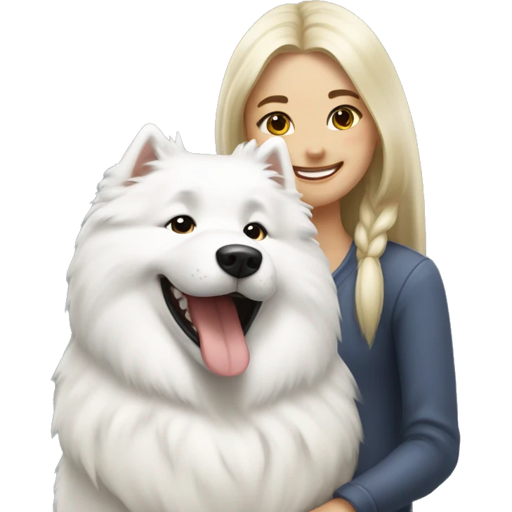 Happy samoyed with blonde smiling girl emoji