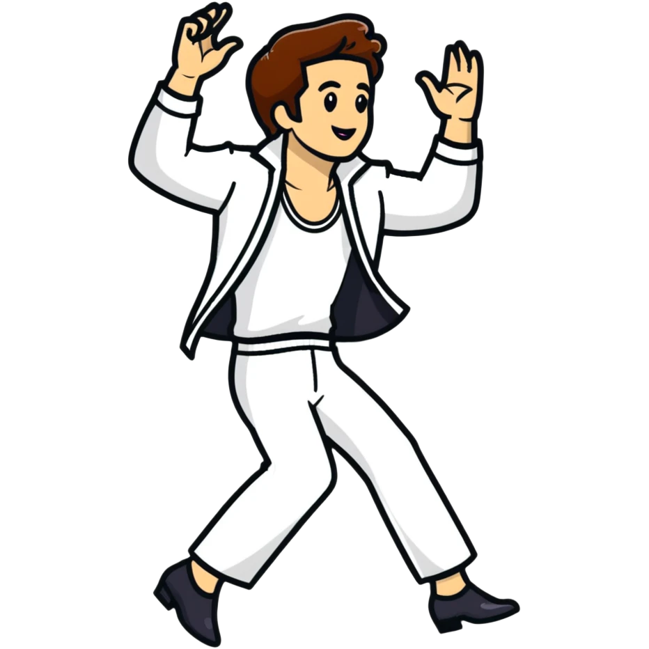 disco dancing man, white outfit, brown hair emoji