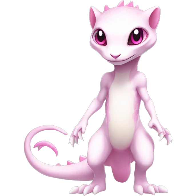 White, Chibi, White body, Anthro-Sona-Lizard-Alien-Salazzle-Mew-Fakémon, with pink eyes, Full Body emoji