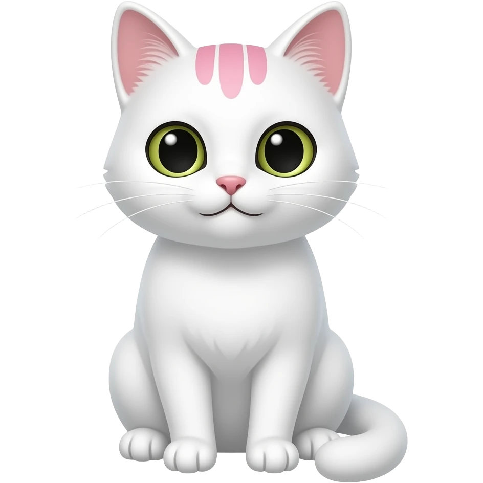 whtie  cat with 3 pink hairs sitting pose front view emoji