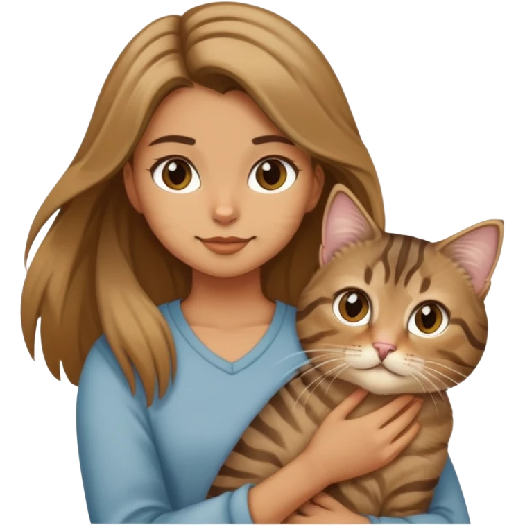 A girl holding a long-haired tabby cat and a short-haired tabby cat emoji