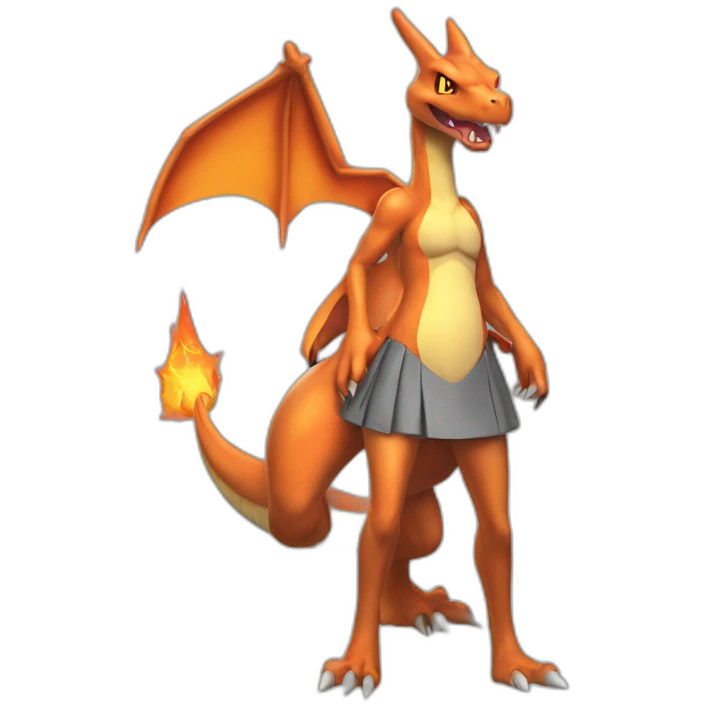 hyper realistic charizard in a grey mini skirt emoji