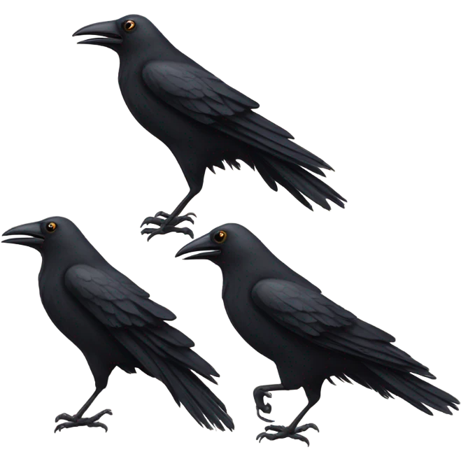 Three crows wearing running shoes emoji