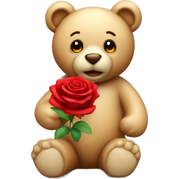 A toy bear with a red rose emoji