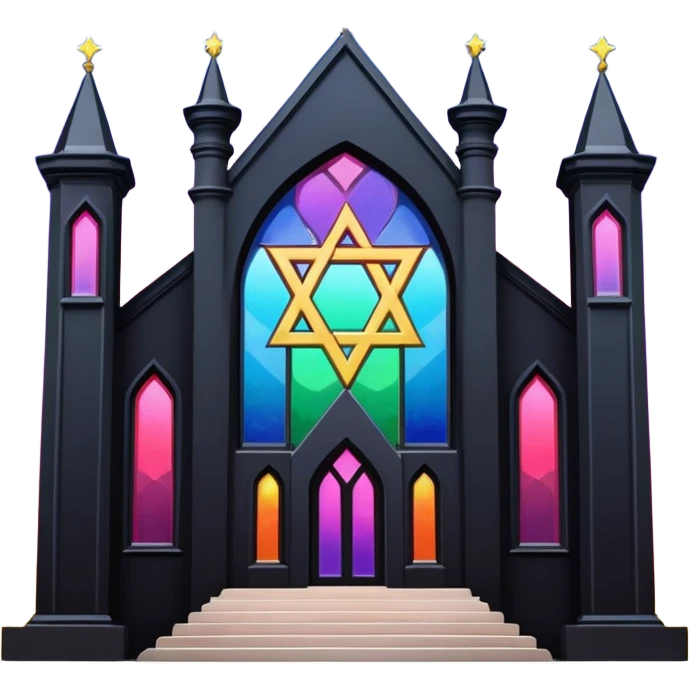 jewish synagogue temple in dark goth aesthetic style with black building and rainbow tint glass windows and star of david and celestial symbolism of peace and acceptance  emoji
