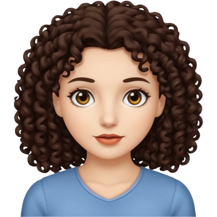 White woman with dark brown curly hair. and black eyes emoji