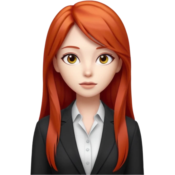3D animated female character with long straight red hair, sharp eyes, slim face, stylish modern outfit, confident expression, K-pop inspired animation style." emoji