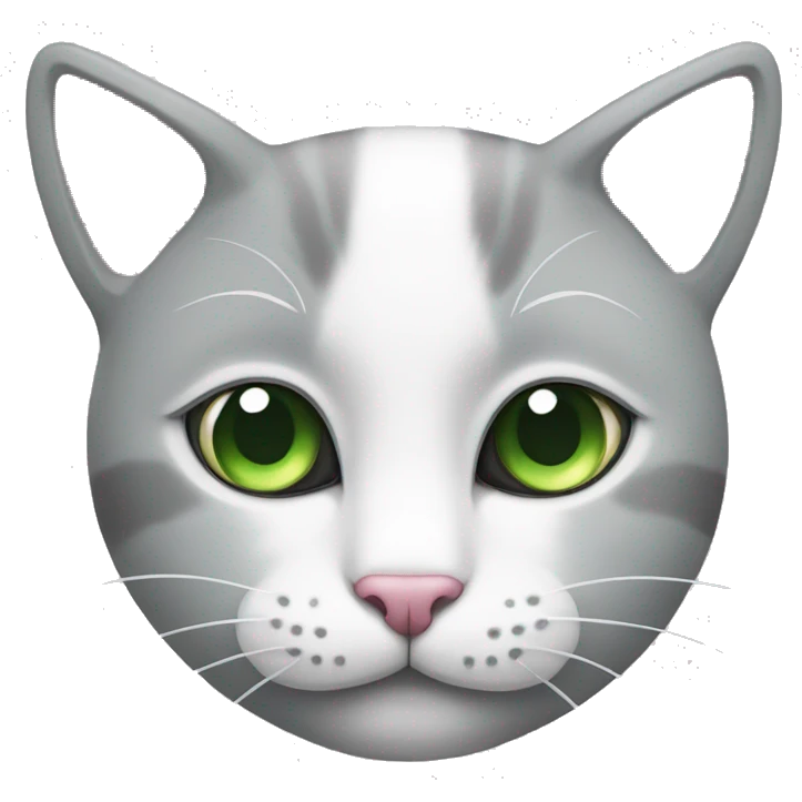 white, some gray cat with green eyes, pink nose  emoji