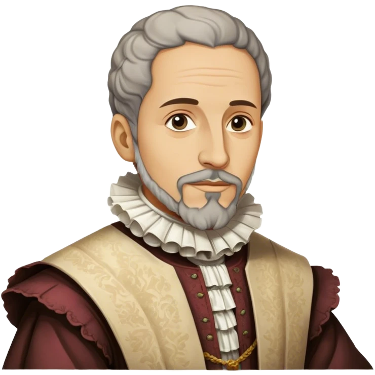 Cinematic Realistic Miguel de Cervantes Portrait Emoji, depicted as a wise thoughtful literary figure in period attire with a reflective gaze, rendered with detailed textures and soft historical lighting that captures his enduring literary legacy. emoji