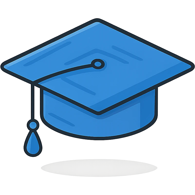 realistic university graduation cap, blue palette, with shadow and reflections, fabric texture emoji